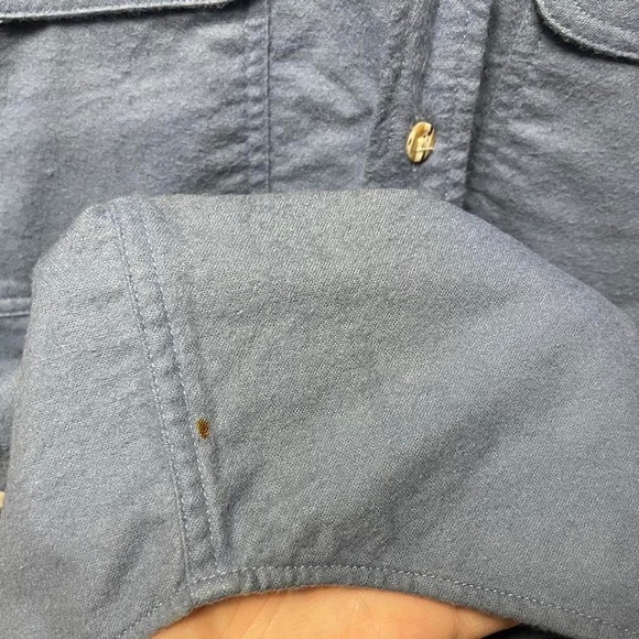 vintage 90s 2000s casual blue button up collared long sleeve flannel w/ pockets - Picture 6 of 8